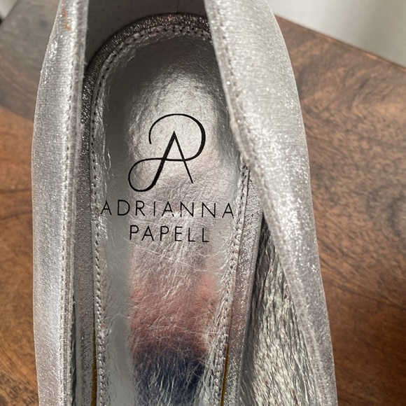 Silver open toe Adrianna Papell pumps with lace - Picture 2 of 7